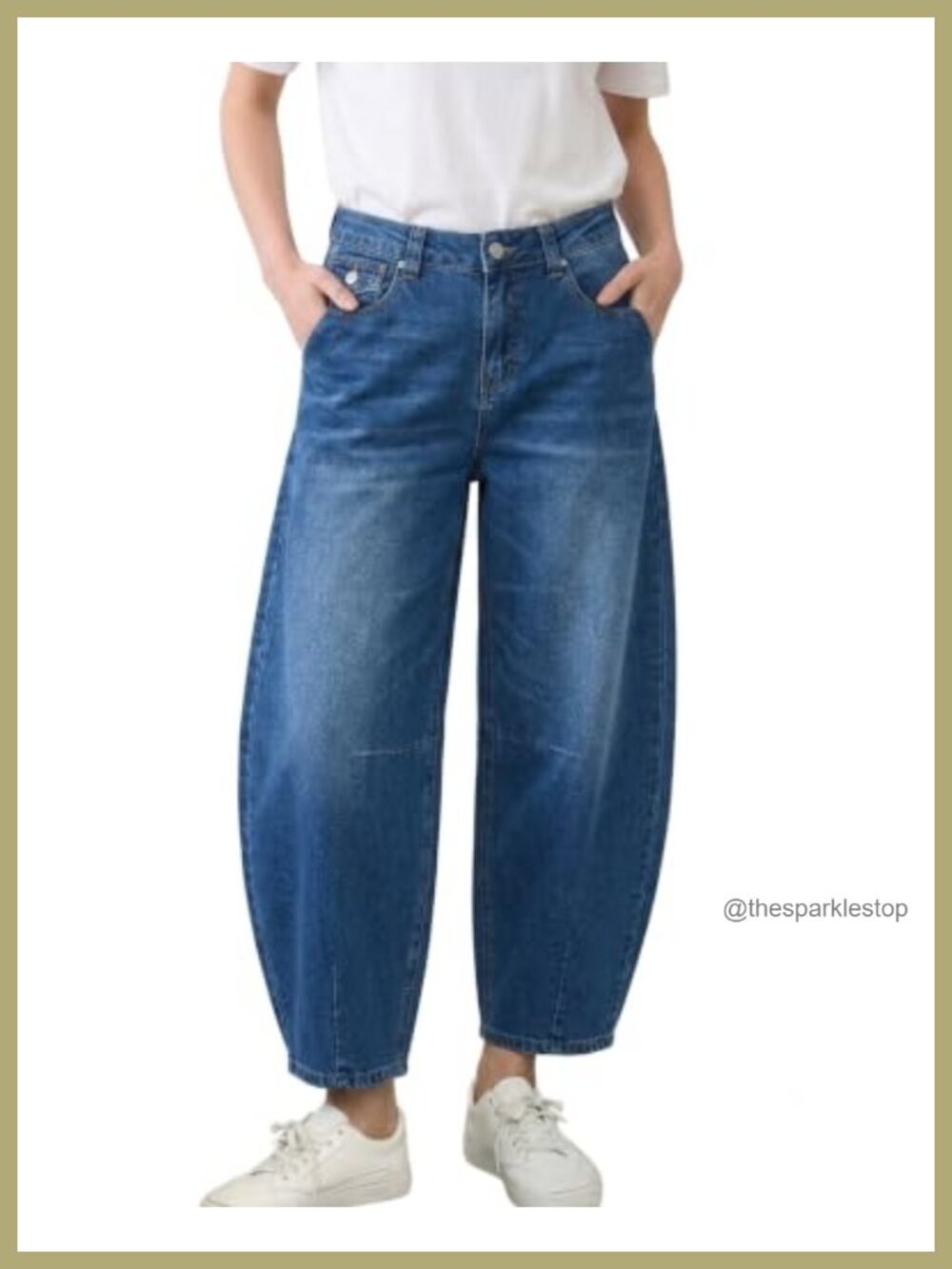 High Waisted Barrel Jeans Stretchy Wide Leg Denim Pants Cropped